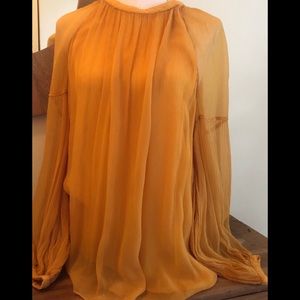 Zara mustard colored bead long sleeve blouse NWOT